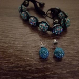 Blue Rhinestone Bracelet and Earring Set